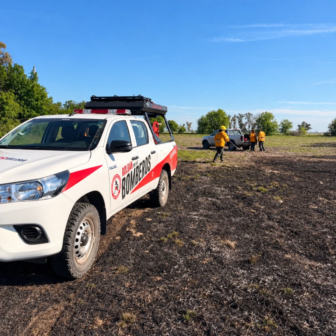 BOMBEROS DE ROLDÁN Y FUNES TRABAJARON EN UN INCENDIO EN LA AUTOPISTA ROSARIO-CÓRDOBA